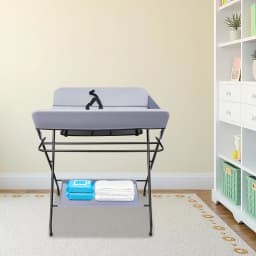 Baby Changing Table Folding Diaper Changing Unit with Storage Basket, Newborn Care Station Diaper Organizer (Dark Grey)