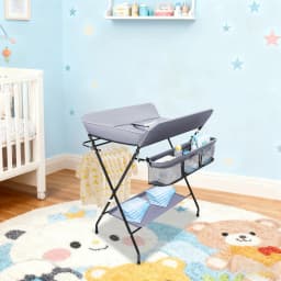 Baby Changing Table Folding Diaper Changing Unit with Storage Basket, Newborn Care Station Diaper Organizer (Dark Grey)