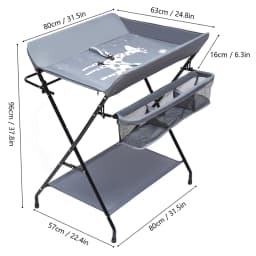 Baby Changing Table Folding Diaper Changing Unit with Storage Basket, Newborn Care Station Diaper Organizer (Dark Grey)