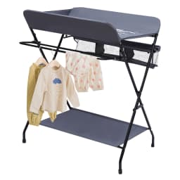 Baby Changing Table Folding Diaper Changing Unit with Storage Basket, Newborn Care Station Diaper Organizer (Dark Grey)