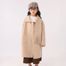 Children 100% Wool Double-Faced Coat with Scarf Collar Unlined Long Winter Overcoat Warm Soft Outerwear Kids Long Coat Handmade