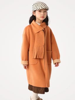 Children 100% Wool Double-Faced Coat with Scarf Collar Unlined Long Winter Overcoat Warm Soft Outerwear Kids Long Coat Handmade