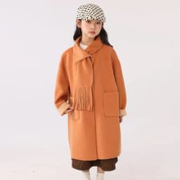 Children 100% Wool Double-Faced Coat with Scarf Collar Unlined Long Winter Overcoat Warm Soft Outerwear Kids Long Coat Handmade