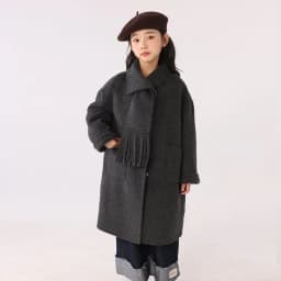 Children 100% Wool Double-Faced Coat with Scarf Collar Unlined Long Winter Overcoat Warm Soft Outerwear Kids Long Coat Handmade