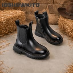 JGSHOWKITO Simple Children Leather Boots Retro Solid Color Boys Girls Ankle Boots for School Non-slip Kids Platform Boots Zipper
