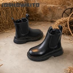 JGSHOWKITO Simple Children Leather Boots Retro Solid Color Boys Girls Ankle Boots for School Non-slip Kids Platform Boots Zipper