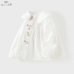 Dave Bella Shirts Autumn Pure Cotton Blouse for Children Spring Girls White Top Clothing Lace Fashion Flower Outdoors DB3261770