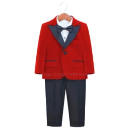 Purple/Red Velvet Boy's Suit Set Children Prom Formal Blazer Black Pants 2 Pieces Wedding Flower Kid Slim Fit Tuxedo Outfits