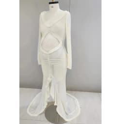 Maternity Dress Gown For Photo Shoot Transparent Ruffle Belly Hollowed Out Baby Shower Photographie de vêtements de maternité