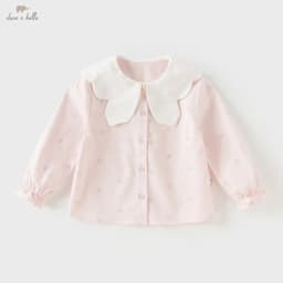 Dave Bella Children's Pink Shirt Sweet Gentle Cute Autumn Girl's Pure Cotton Sweet Long Sleeve Butterfly Print Shirt DB3252718