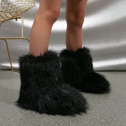 2023 Winter Kids Warm Snow Boots Puffy Faux Fur Boots Children Furry Shoe Rubber Flat Non-slip Slip-on Boots Luxury Fur Shoes