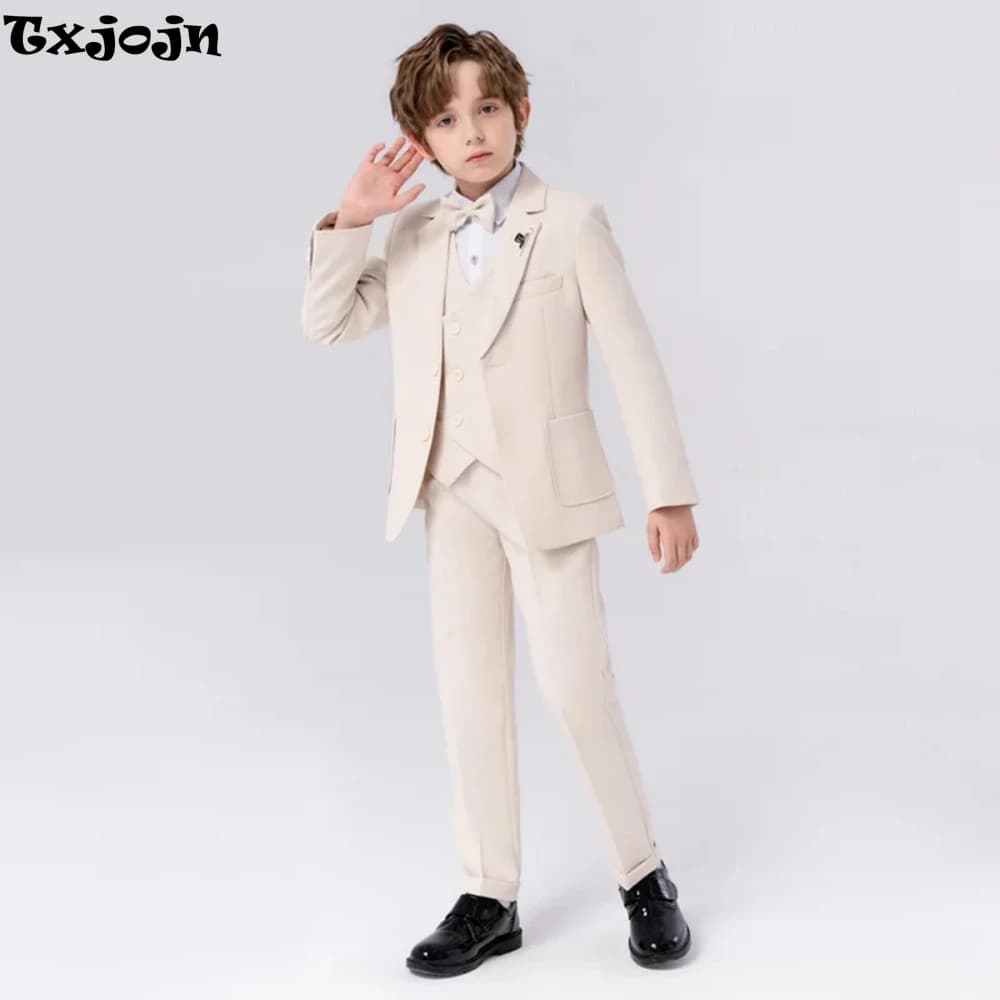 Customize Child Suit Set 4 Pieces Blazer Vest Pants Bow-tie Wedding Party Handsome Slim Fit Boys Dresswear For Activities