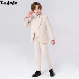 Customize Child Suit Set 4 Pieces Blazer Vest Pants Bow-tie Wedding Party Handsome Slim Fit Boys Dresswear For Activities