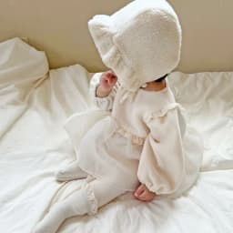 2026 Winter New Baby Girls Fleece Warm Bodysuit Fashion Plush Splice Lace Princess Dress Infant Girls Long Sleeve Jumpsuit + Hat