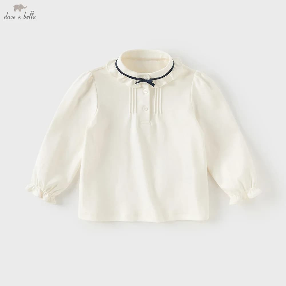 Dave Bella Children's Autumn New Girl's Long Sleeve Shirt Girls White Shirt Gentle Kids Elegant Pure Cotton Top Party DB3253132