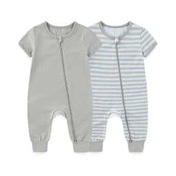Kiddiezoom 2 Pcs/Lot Unisex Solid Short Sleeve Zipper Baby Boy Girl Romper Cotton Soft Newborn Jumpsuits Clothing