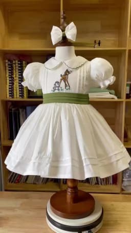 Baby Girl Summer Autumn White Deer Embroidery Vintage Spanish Princess Ball Gown Dress with headwear for Eid Party Casual B339