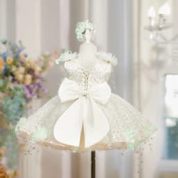 Pearl Flower Dress Children's Princess Dress European and American Style Sequin Pearl Flower Girls Party Playing White Dress
