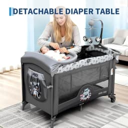 5 In 1 Foldable Baby Bedside Sleeper with Bassinet Diaper Changer Mattress Hanging Toys Quick-Fold Infant Crib From for Newborn