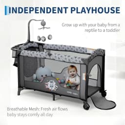 5 In 1 Foldable Baby Bedside Sleeper with Bassinet Diaper Changer Mattress Hanging Toys Quick-Fold Infant Crib From for Newborn