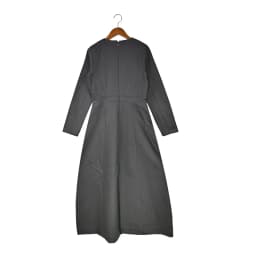 Autumn Winter Women's Woven Denim Wrap Dress with Side Pockets Grey and Green Long Sleeves Round-Neck Casual Maxi Dress