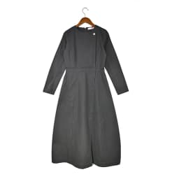 Autumn Winter Women's Woven Denim Wrap Dress with Side Pockets Grey and Green Long Sleeves Round-Neck Casual Maxi Dress