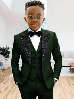Boys Luxury Beaded Suit Set 3 Pieces For Evening Party High Quality Peak Lapel Suits Piano Performance Wear Elegant Plus Size