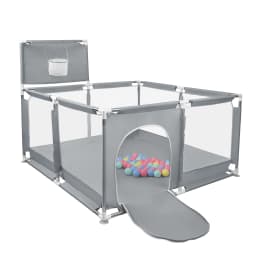 Baby Playpen, Children's Playpen, Baby Ball Pit, with Basketball Hoop, 126x126x66cm and as a Walking Aid