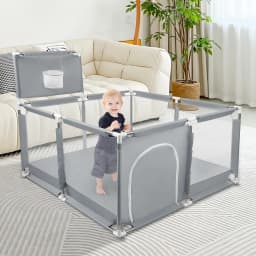 Baby Playpen, Children's Playpen, Baby Ball Pit, with Basketball Hoop, 126x126x66cm and as a Walking Aid