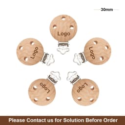 Mabochewing 50pcs Beech Wood Clips Round Clamp Style DIY Pacifier Chain Necklace Bracelet Accessories