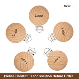 Mabochewing 50pcs Beech Wood Clips Round Clamp Style DIY Pacifier Chain Necklace Bracelet Accessories