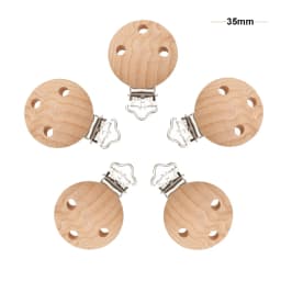 Mabochewing 50pcs Beech Wood Clips Round Clamp Style DIY Pacifier Chain Necklace Bracelet Accessories