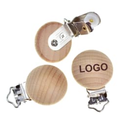Mabochewing 50pcs Beech Wood Clips Round Clamp Style DIY Pacifier Chain Necklace Bracelet Accessories