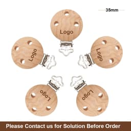 Mabochewing 50pcs Beech Wood Clips Round Clamp Style DIY Pacifier Chain Necklace Bracelet Accessories