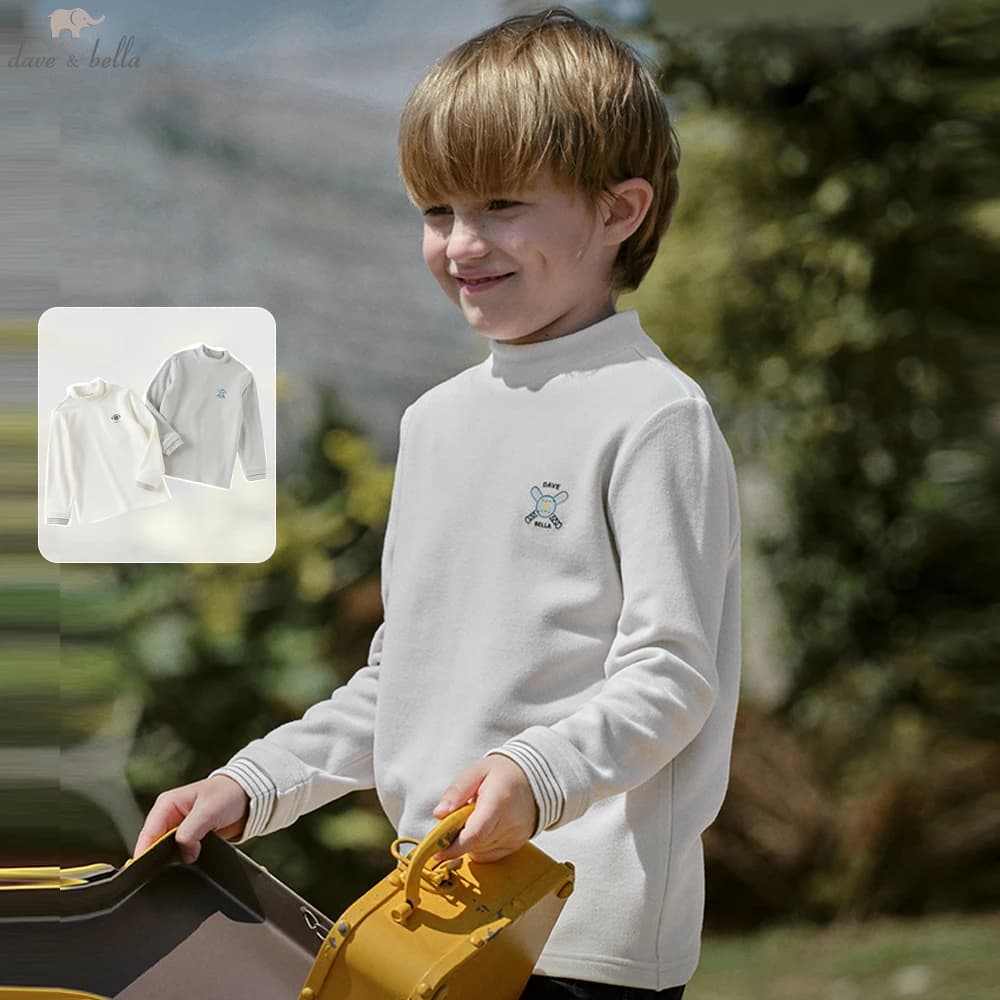 Dave Bella Children Double-side Fleece Autumn Winter Bottoming Thicken T-shirts Boys Half High Collar Long Sleeve Tops DK4253797