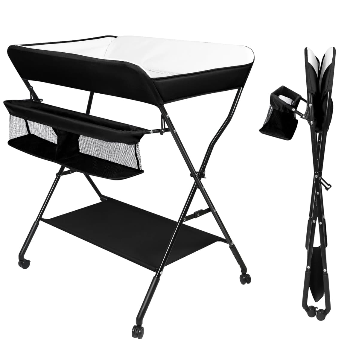 Foldable baby changing Table with Storage basket height 4 levels load 11kg 12 months blue/black/gray
