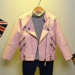 Luxury Kids Children Spring Autumn Leather Jacket for Tweens Girls Casual PU Coat Black Red Pink Color Leather Clothing 2-14 Y