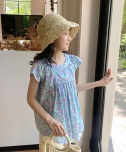 Kids Girl Clothes baby tops Cotton T-Shirt Summer tops Hand embroidery Blue Floral Pattern Girls' Top