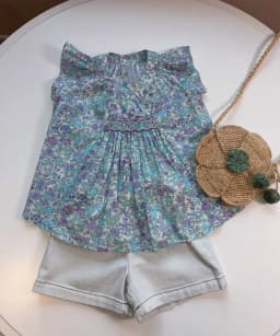 Kids Girl Clothes baby tops Cotton T-Shirt Summer tops Hand embroidery Blue Floral Pattern Girls' Top