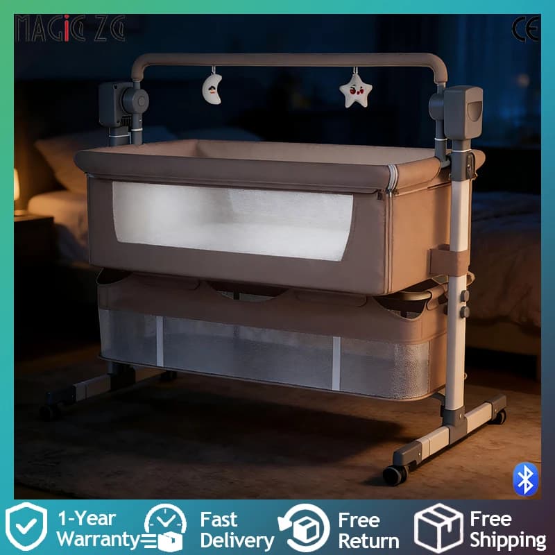 Electric Baby Cradle Bassinet Crib Cot Sleeper Bed Baby Bed Infant Bed Newborn Bed Baby Swing Rocking Bed Infant Swing Bassinet Bluetooth Music Player Remote Control Timer Adjustable Speed Foldable Portable Nursery Bed Quiet Motor Soft Mattress Safety