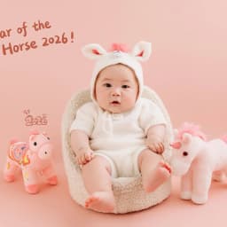Newborn Photography Props 2026 Pink Horse Year Theme Set Blanket Outfit Set Horses Doll Decors for Studio Photoshoot Clothing