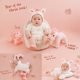Newborn Photography Props 2026 Pink Horse Year Theme Set Blanket Outfit Set Horses Doll Decors for Studio Photoshoot Clothing