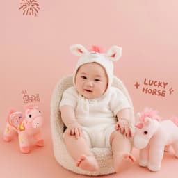 Newborn Photography Props 2026 Pink Horse Year Theme Set Blanket Outfit Set Horses Doll Decors for Studio Photoshoot Clothing