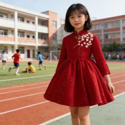 Red Chinese Cheongsam Dress Baby Girls First Birthday PartyChildren Princess Formal Banquet Dress Gown Long Sleeve Flower Girl