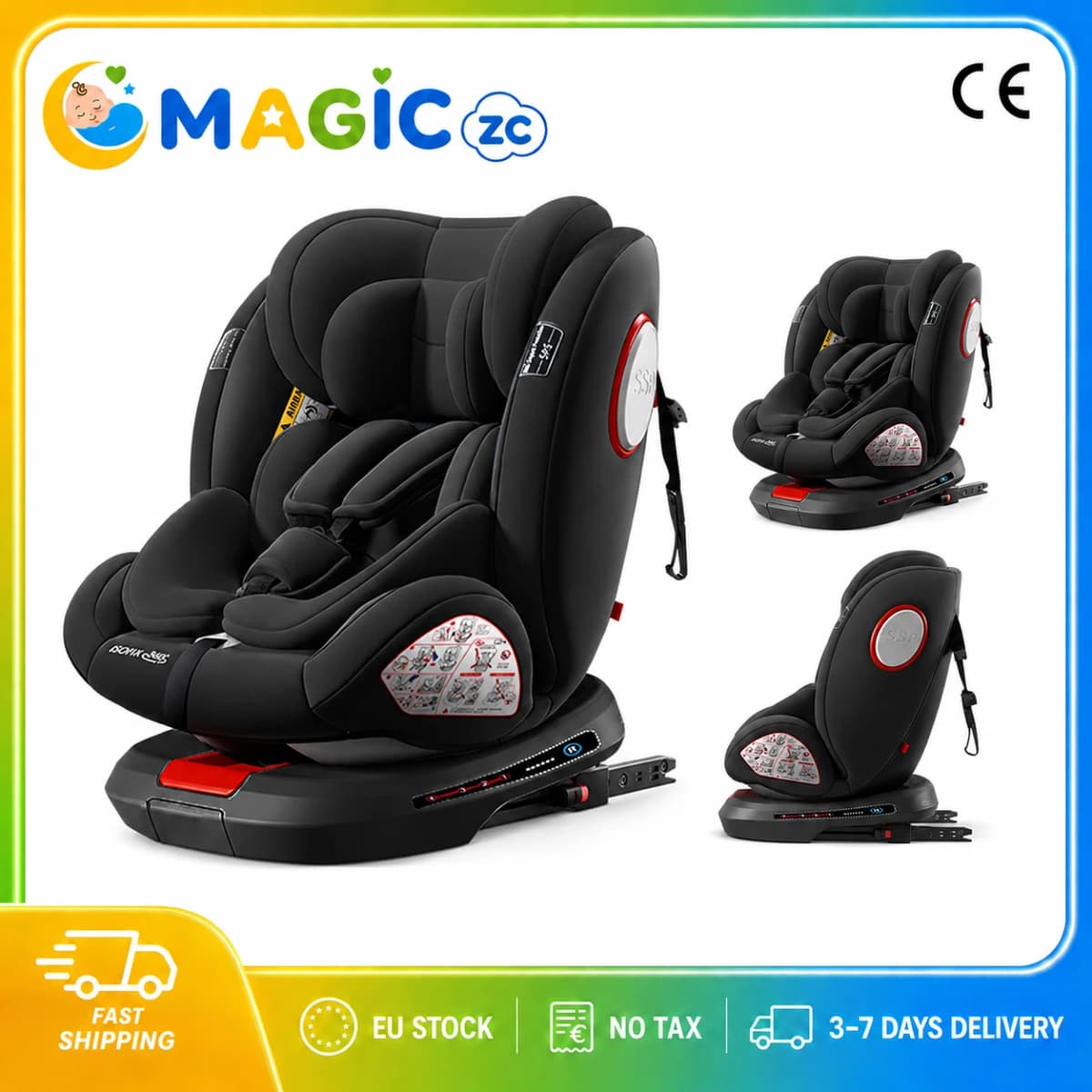 Baby Car Seat ISOFIX 360 Rotating Child Safety Seat for 0-12 Years Car Seat Baby Newborn Infant Toddler Child Car Seat Reclining Forward Reverse Mounting Five Point Belt Side Impact Protection Adjustable Headrest Support Leg Kids Car Seats Booster