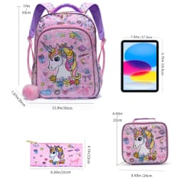 3PCS Travel Bag, Luggage Bag, Bookbag, With Lunch Box And Pen Bag, Pink Cartoon Unicorn Patter Sequin Design, Nighttime Ref