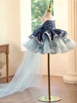KLFLGD Gorgeous and elegant girls' sequined trailing dress, new style for girls' birthday parties, graduation ceremony, evening