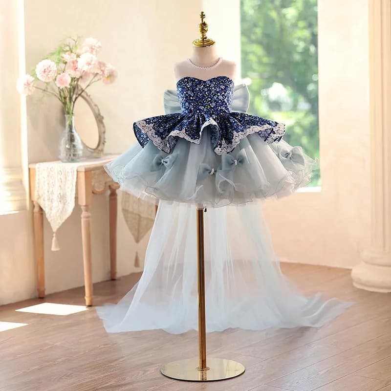 KLFLGD Gorgeous and elegant girls' sequined trailing dress, new style for girls' birthday parties, graduation ceremony, evening