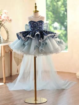 KLFLGD Gorgeous and elegant girls' sequined trailing dress, new style for girls' birthday parties, graduation ceremony, evening