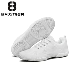 BAXINIER Youth White Lace Up Sneakers Lightweight Breathable Knit Casual Sport Shoes Kids Comfort Daily Walking